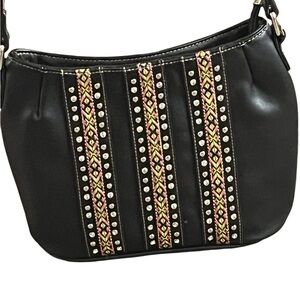 Montana West Black Studded Embroidered Shoulder Bag Western Boho Crossbody